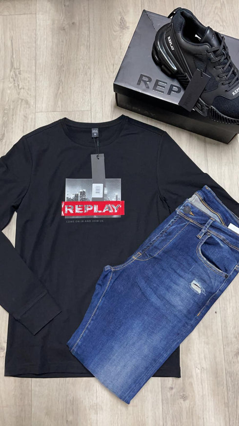 Replay Jeans tshirt חולצת ריפלי לגבר קולקצית